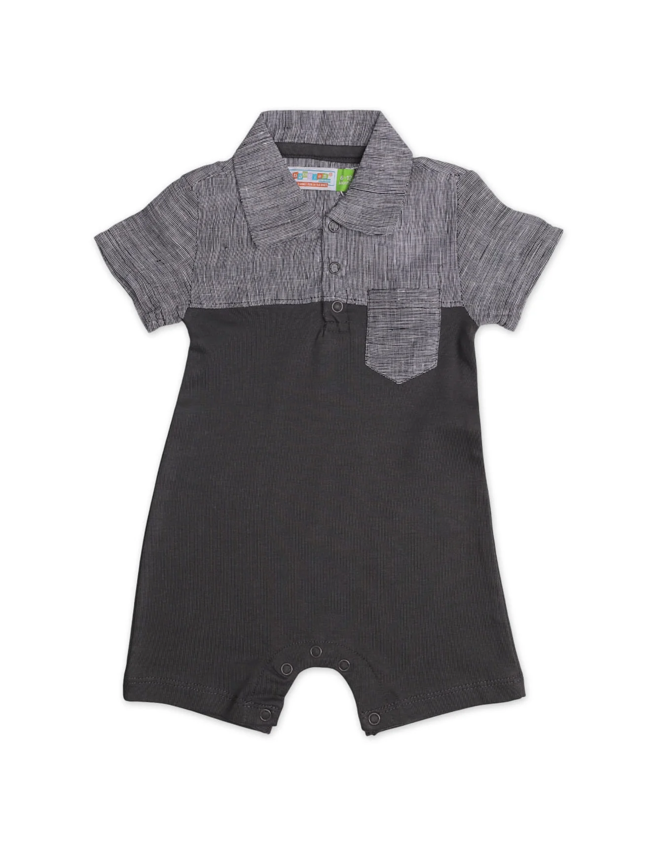 Zubaida's Soft & Breathable Two-Tones Front Pocket Short-Sleeves Polo Romper