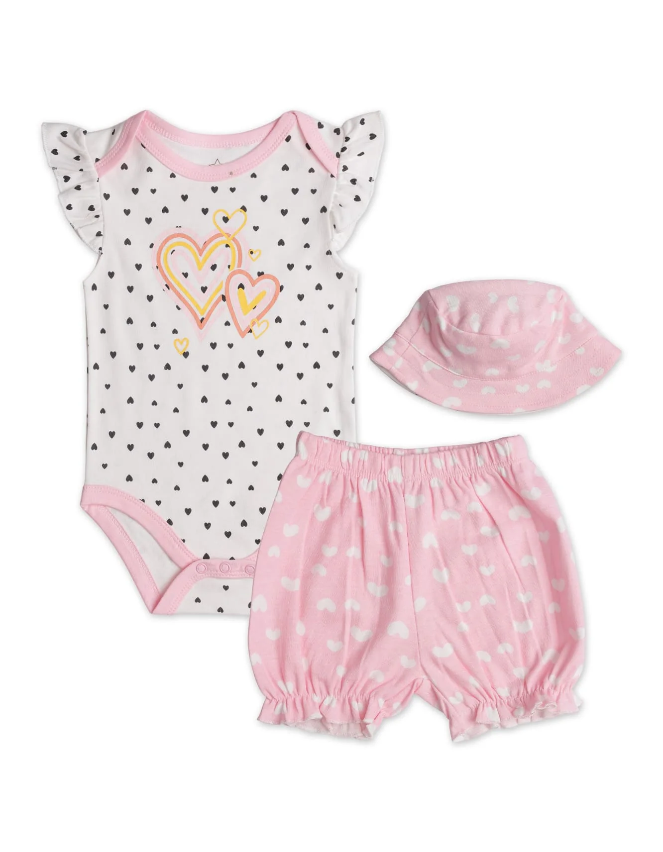 Zubaida's Hearts 3 Pcs Bodysuit Set with a coordinating Hat