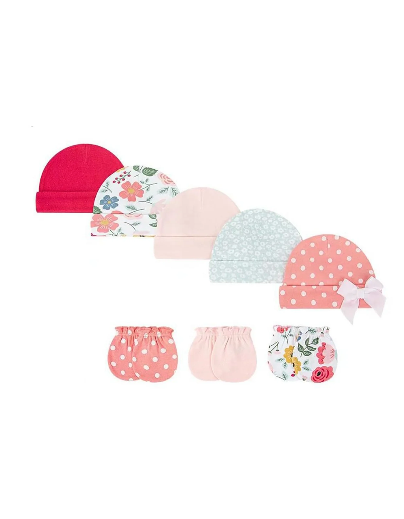 Zubaida's 5 Pcs Caps & 3 Pairs Mittens Set