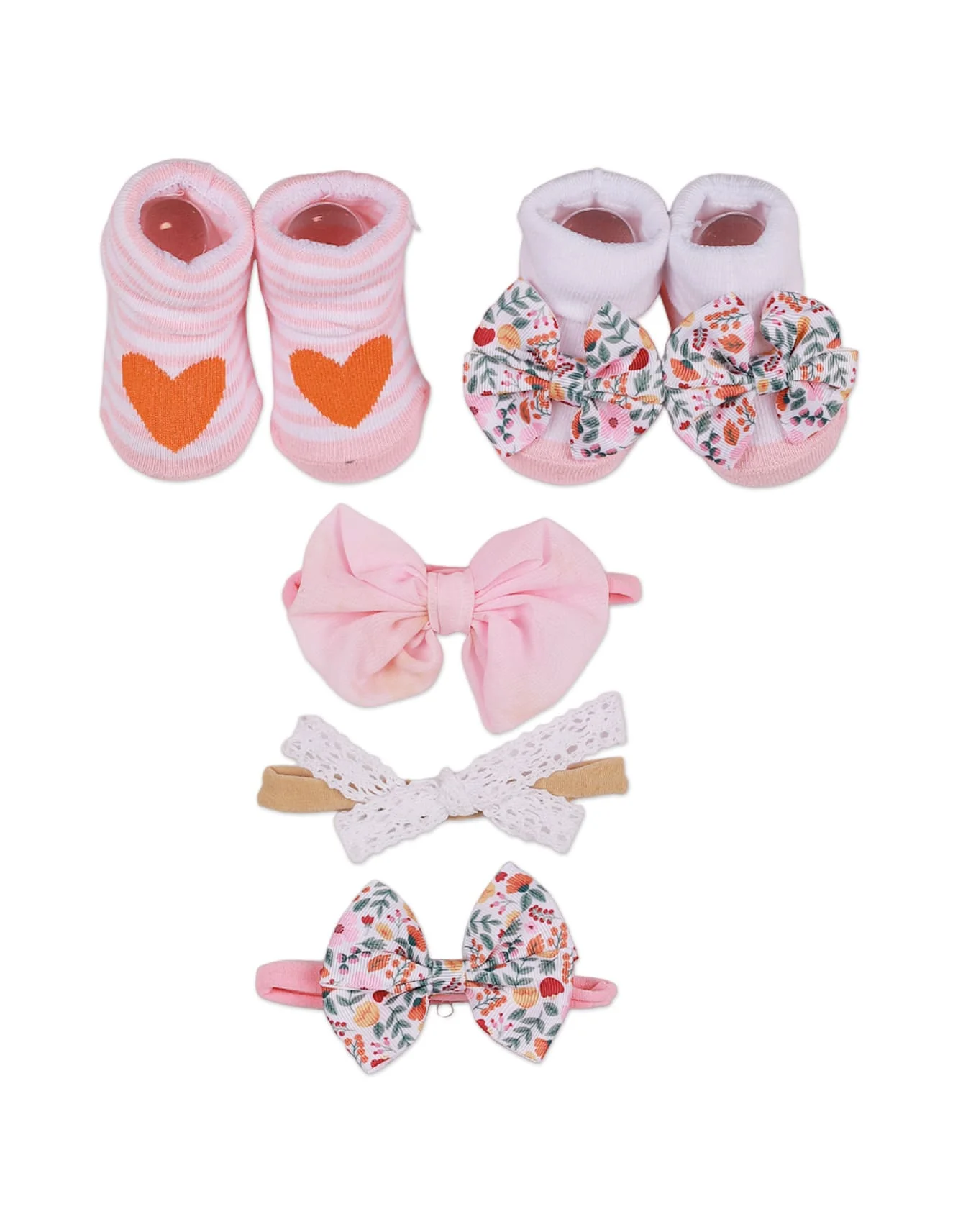 Zubaida's Adorable 5 Pcs Socks & Headbands Coordinated Set