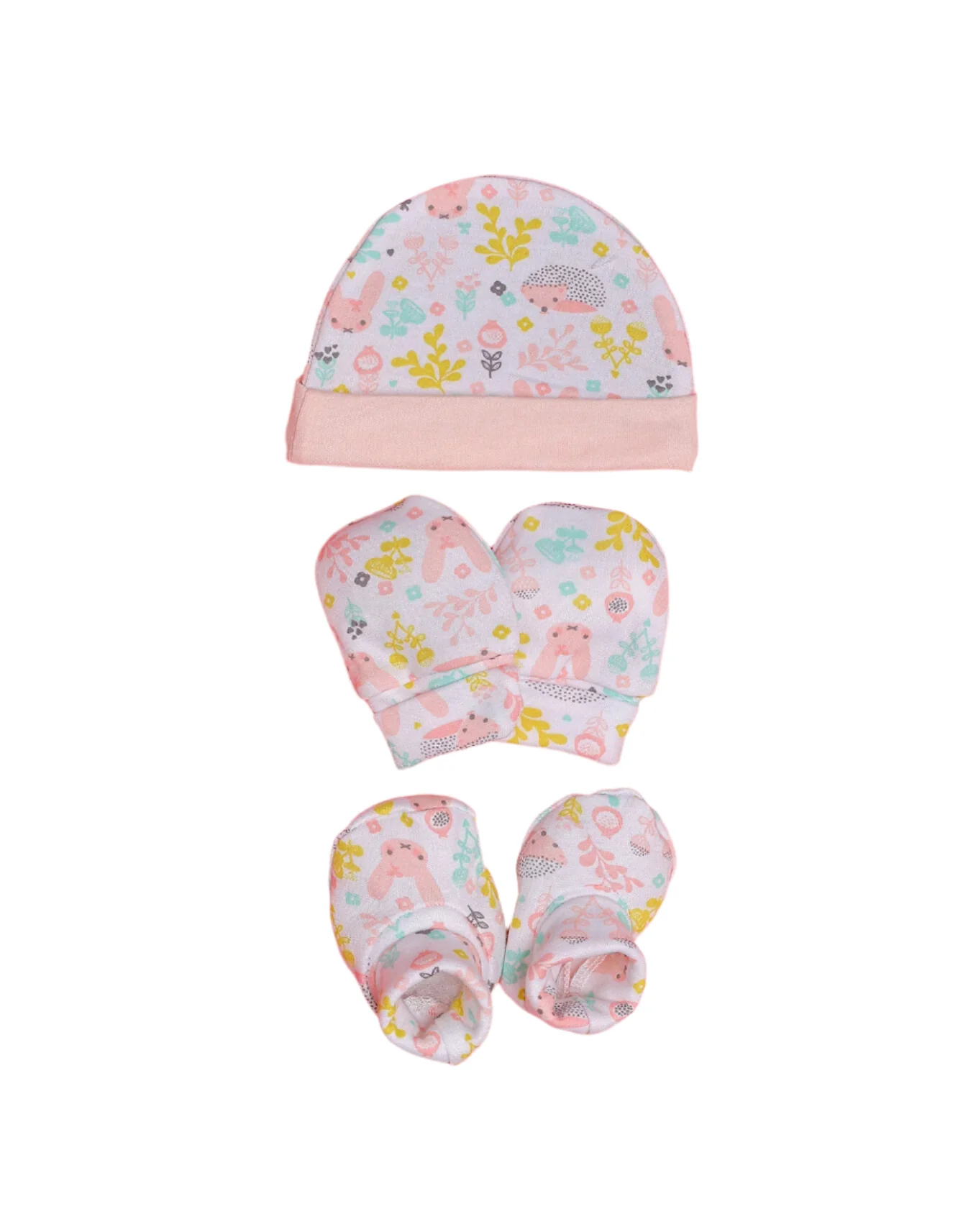 Zubaida's Cap, Mitten & Booties Set Blossom Theme