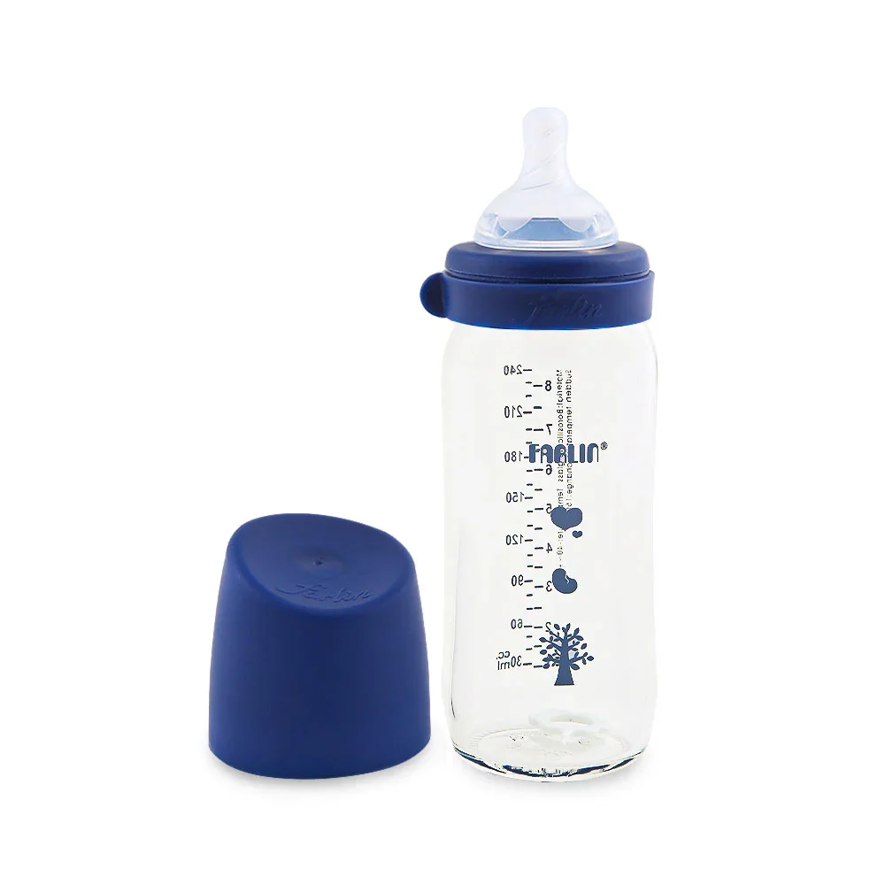 Zubaida's Farlin Wide-Neck Glass Feeding Bottle 240ml - Blue - AB-32014-02 - Image 2