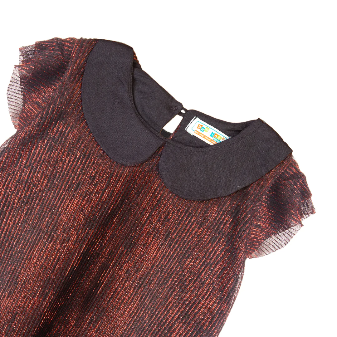 Zubaida's Black & Red Shimmer Peter Pan Collar Dress - Image 2