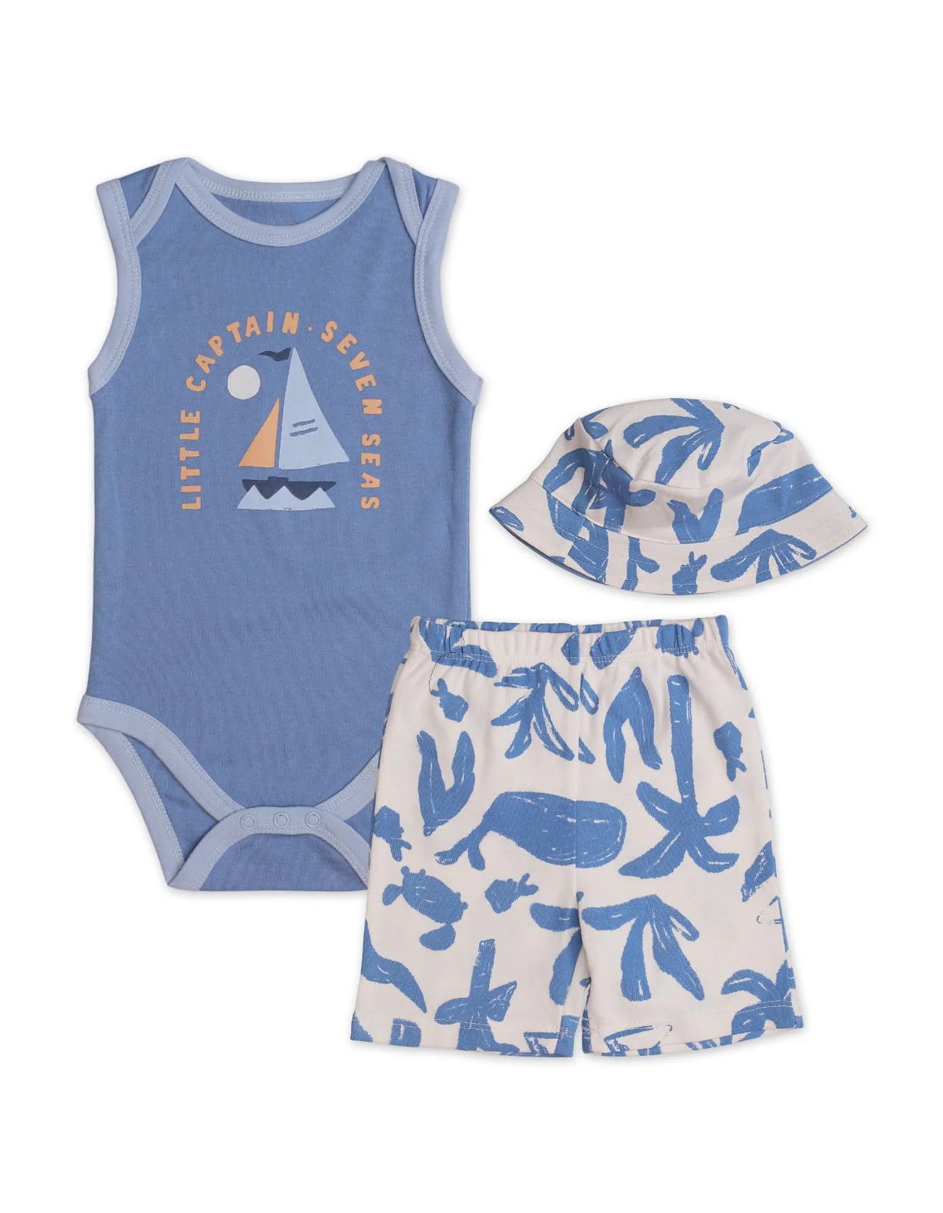 Zubaida's Seaside 3 Pcs Bodysuit Set with a coordinating Hat