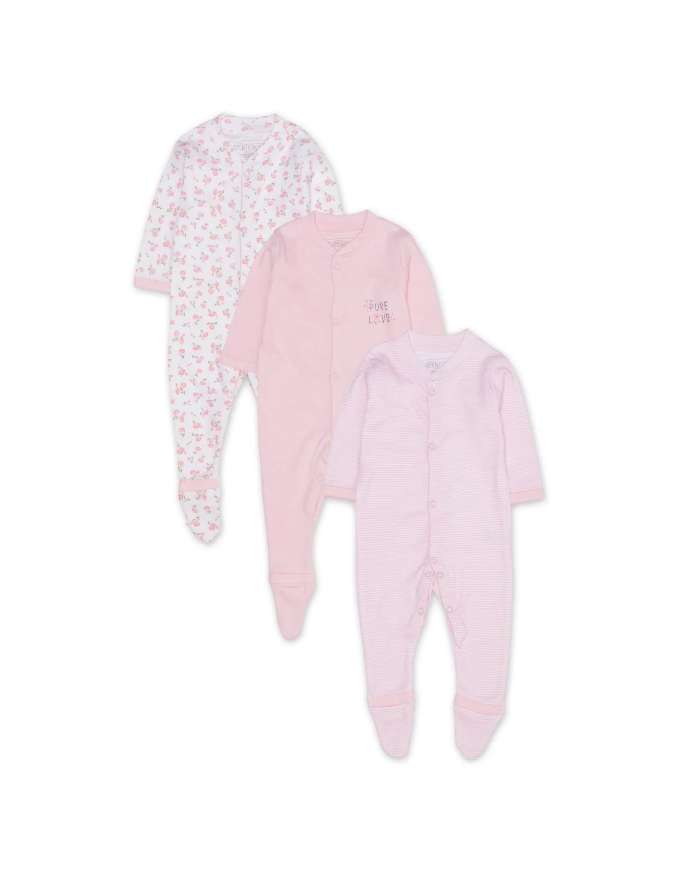 Zubaida's Sleep Suits Pack of 3 - Pink Floral Theme