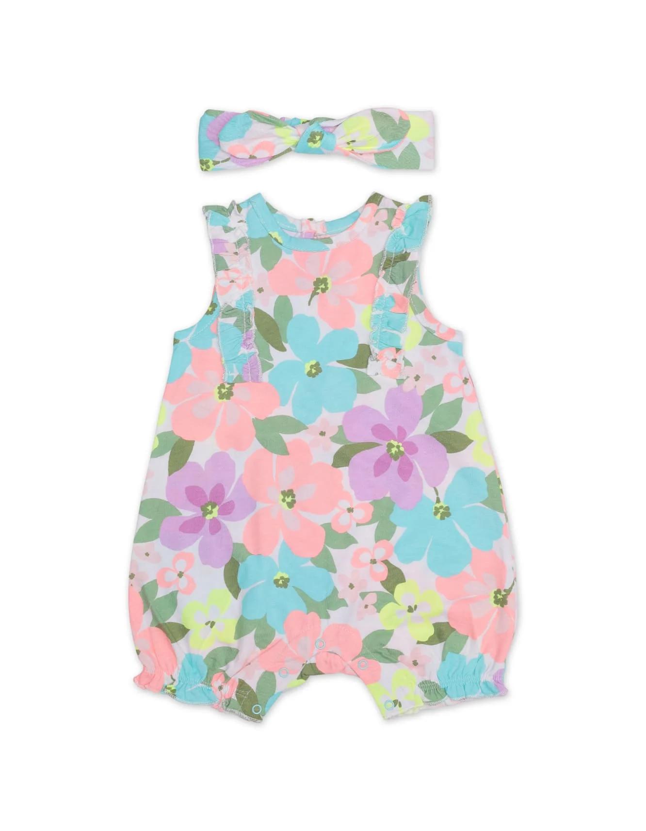 Zubaida's Sleeveless Floral Romper with a coordinating Headband