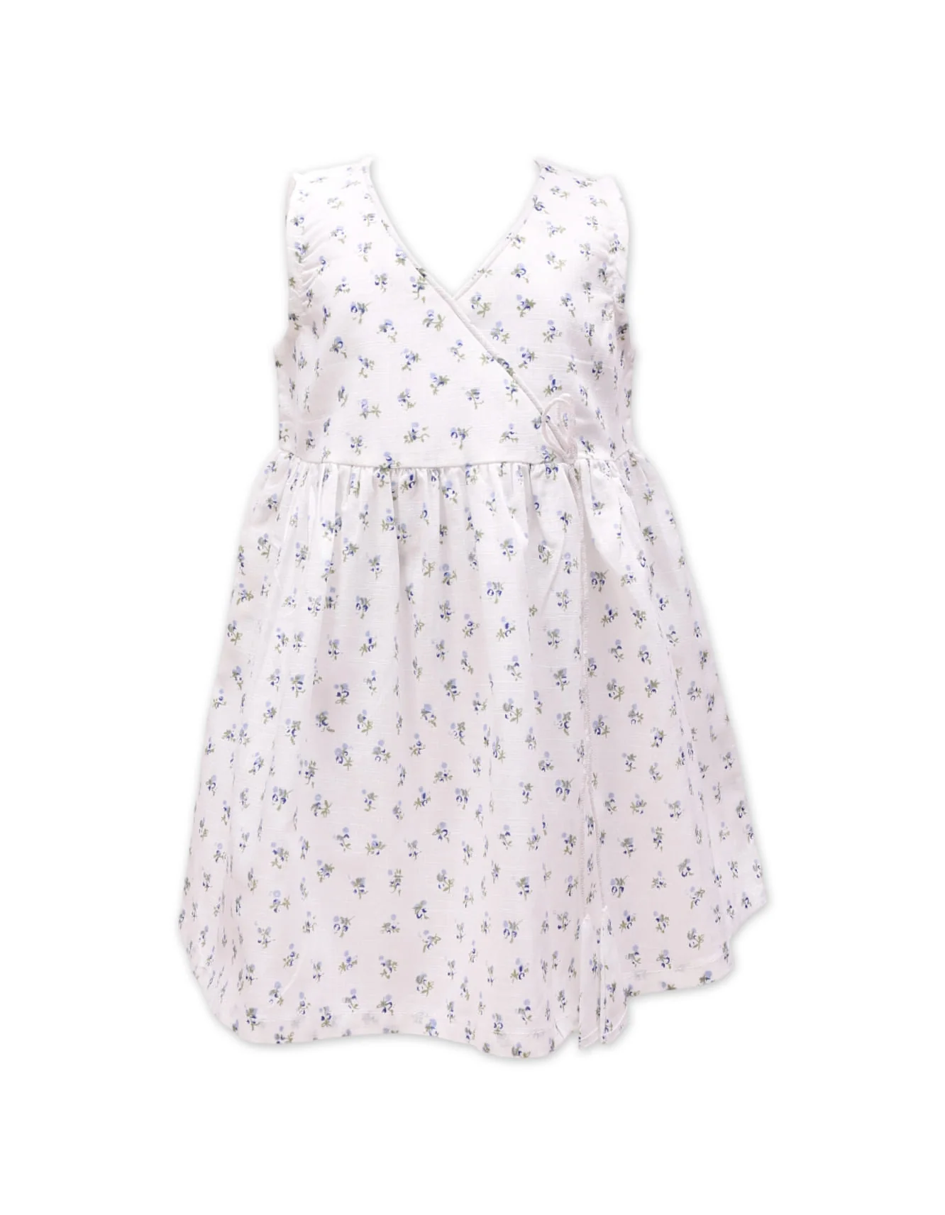 Zubaida's Sleeveless White Ditsy Floral Wrap Dress