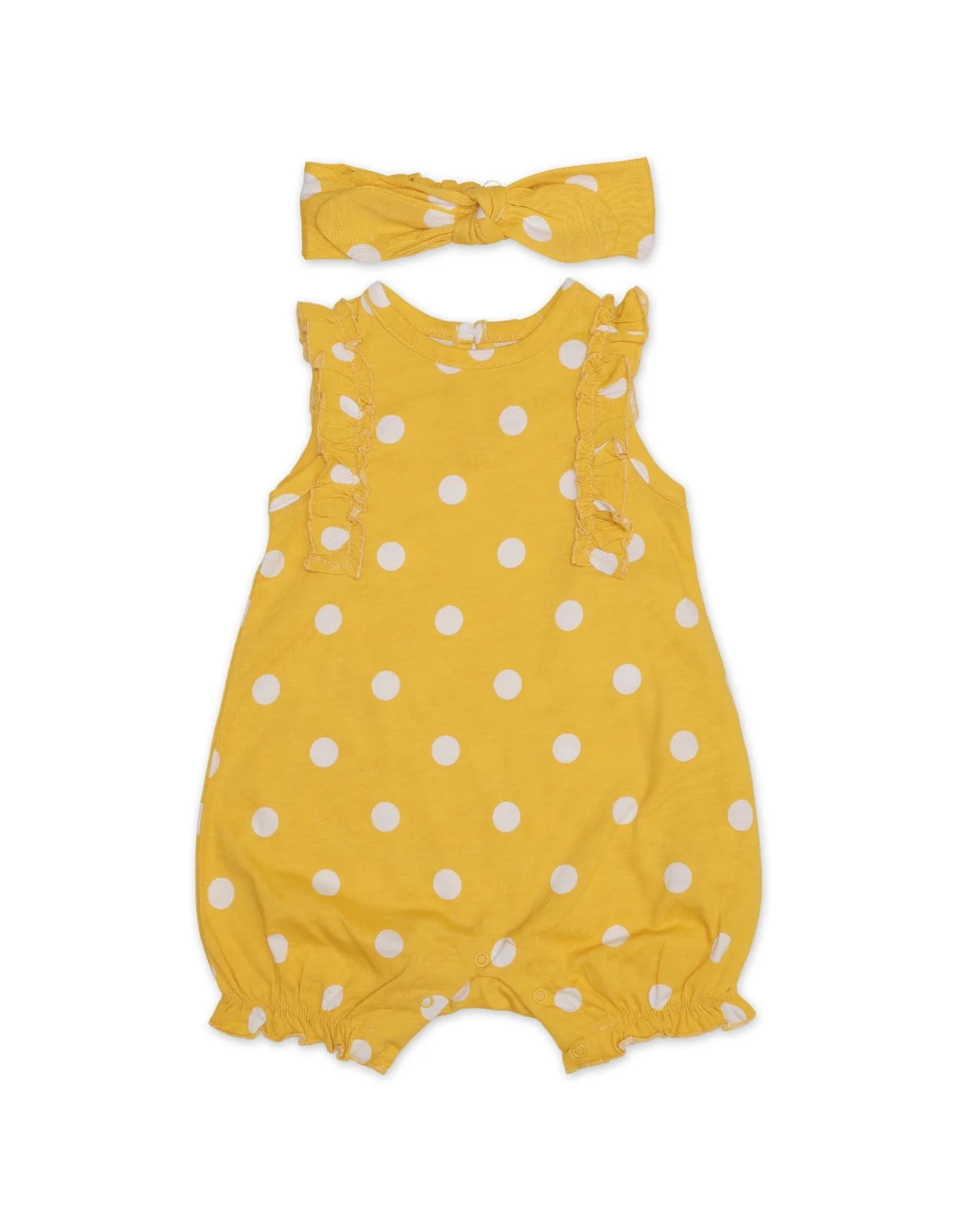 Zubaida's Sleeveless Polka Dots Romper with a coordinating Headband