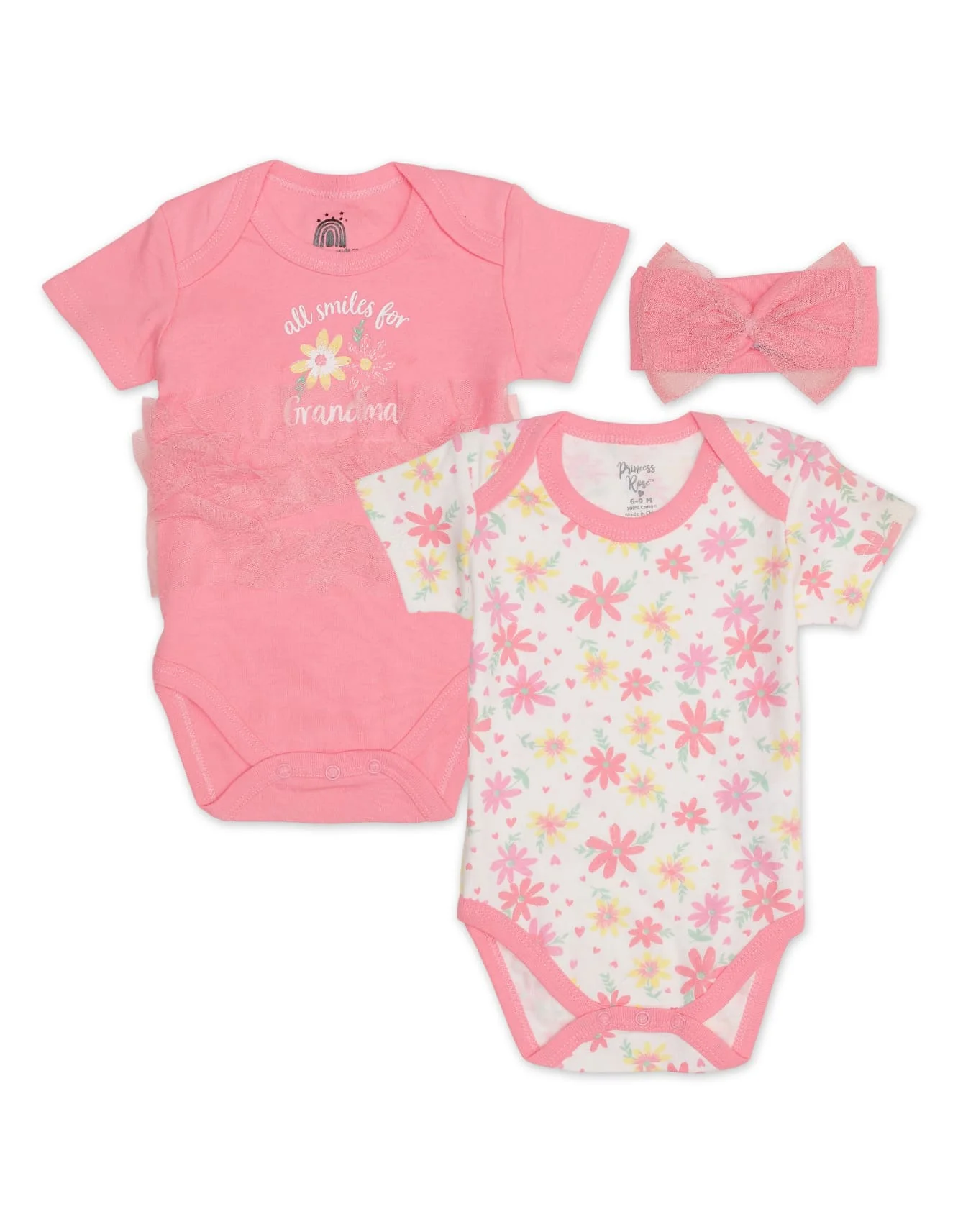 Zubaida's Floral 3 Pcs Bodysuit Set with a coordinating Headband