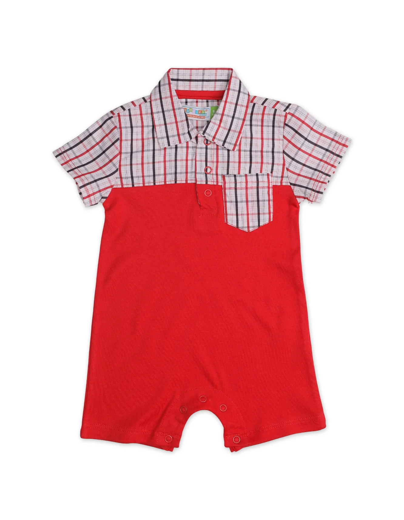 Zubaida's Soft & Breathable Plaid Front Pocket Short-Sleeves Polo Romper