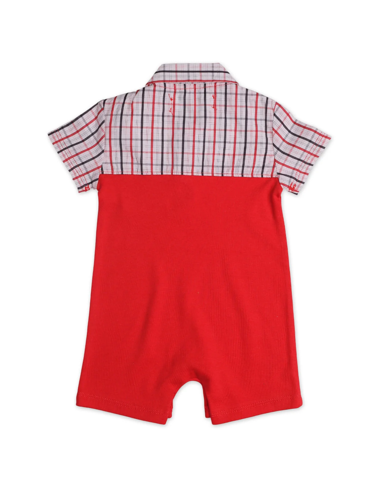 Zubaida's Soft & Breathable Plaid Front Pocket Short-Sleeves Polo Romper - Image 2